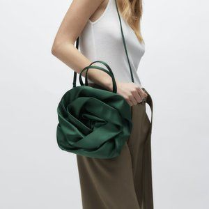 Zara SATIN EFFECT FLOWER BAG Green